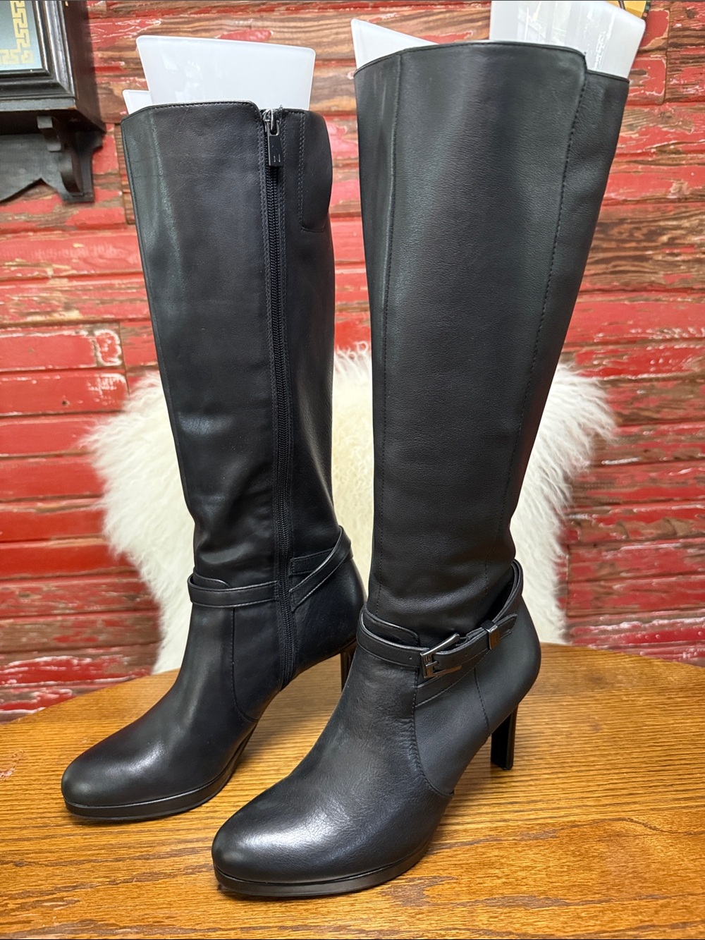 Naturalizer Black Knee-High Leather Heeled Boots 10W